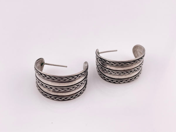 sterling silver woven design wide partial hoop post earrings