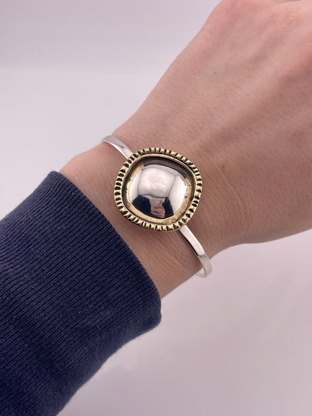 sterling silver & brass stoneless clasp bangle bracelet
