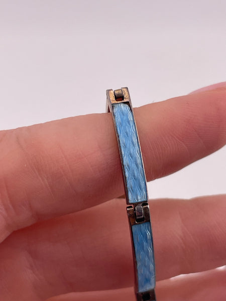 sterling silver 7" blue enamel panel link bracelet