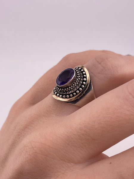 size 7 sterling silver & 18k gold faceted amethyst ring