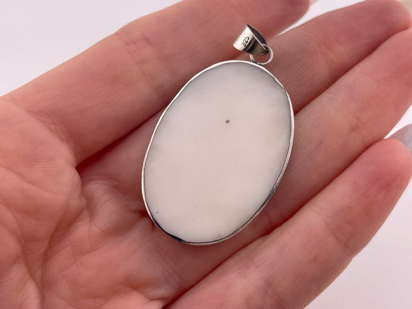 sterling silver mother of pearl leaf pendant