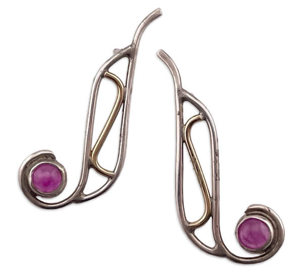 sterling silver & 14k lab ruby post earrings