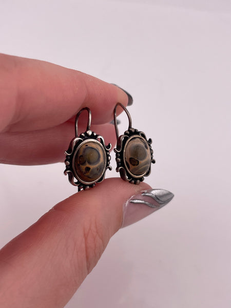 sterling silver leopard jasper hook earrings