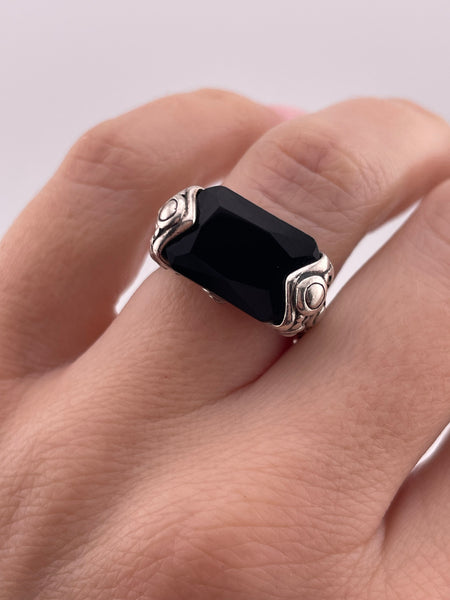 size 6.25 sterling silver faceted dark stone rectangle ring