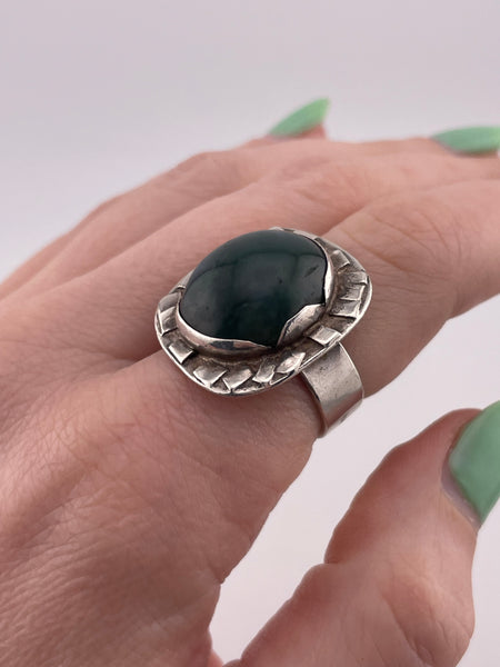 size 7.25 sterling silver moss agate artisan ring