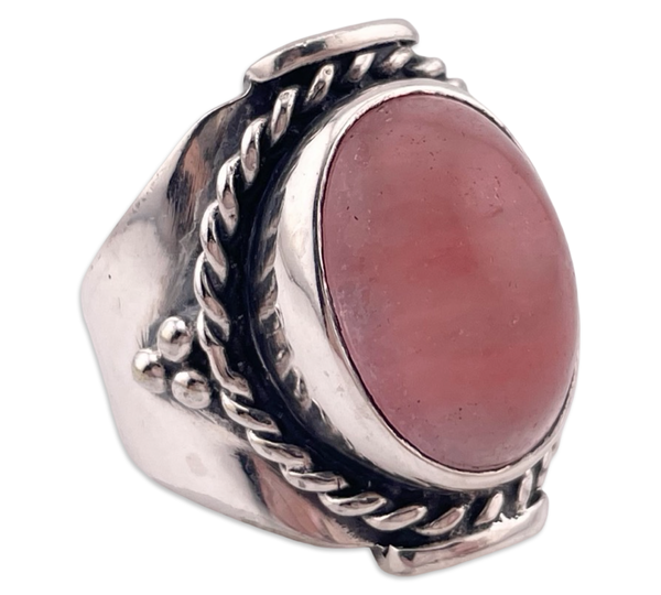 size 10.5 sterling silver pink glass ring