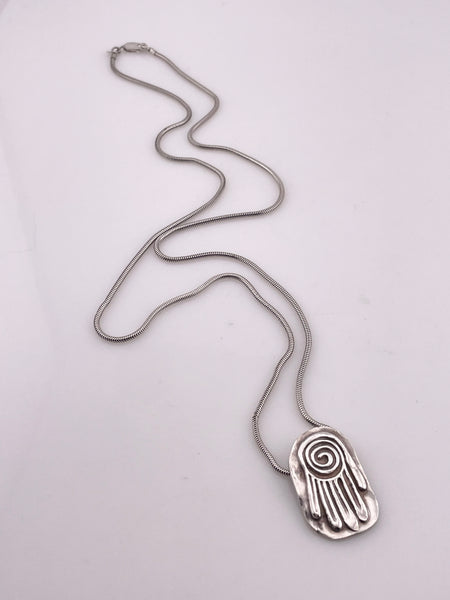 sterling silver 25" spiral hand pendant snake chain necklace