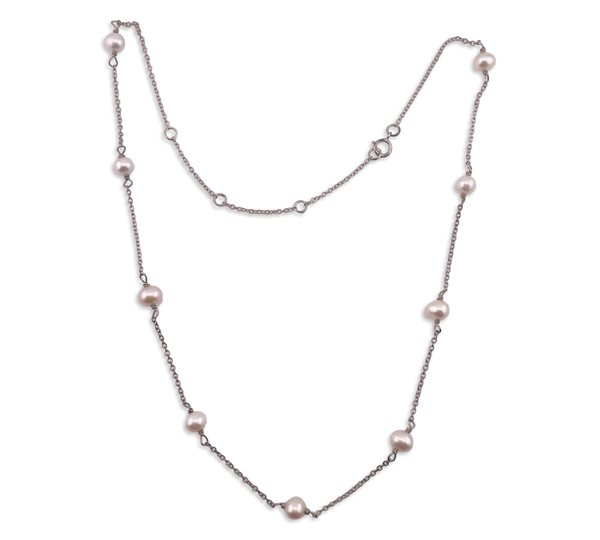 sterling silver 16-1/2" 9 pearl station necklace