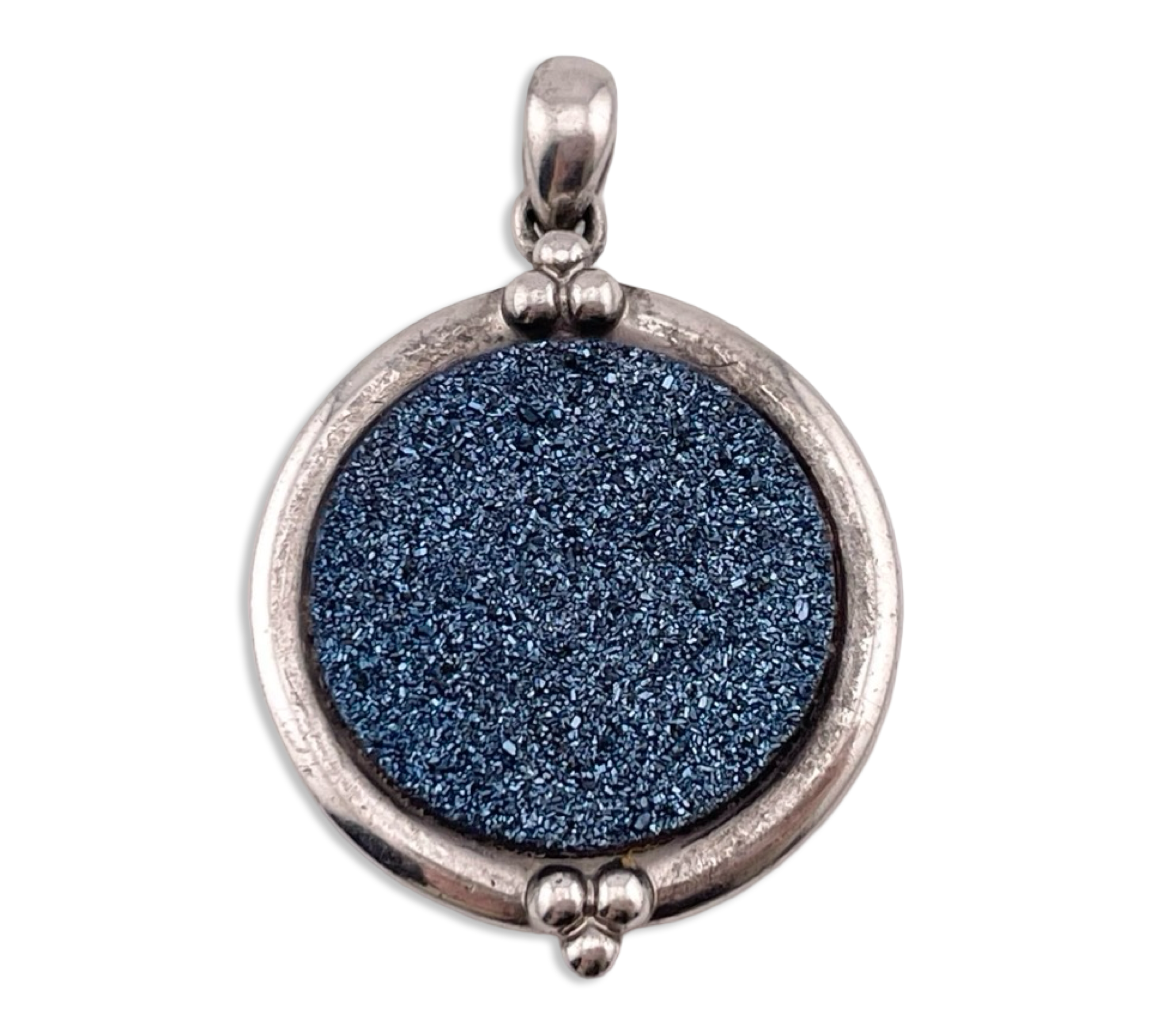 sterling silver blue druzy round pendant