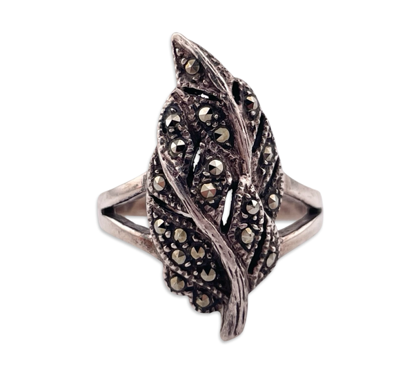size 10 sterling silver marcasite leaf ring