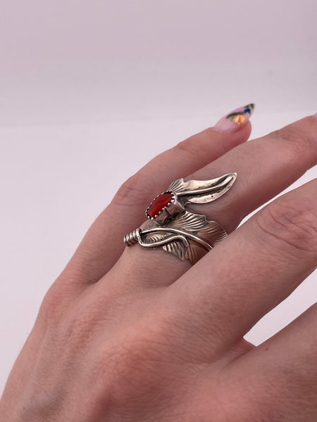 size 6.5 sterling silver coral feather wrap around ring