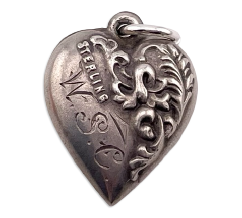 sterling silver engraved puffy heart pendant