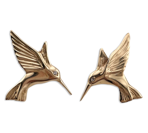 14k yellow gold diamond hummingbird post earrings