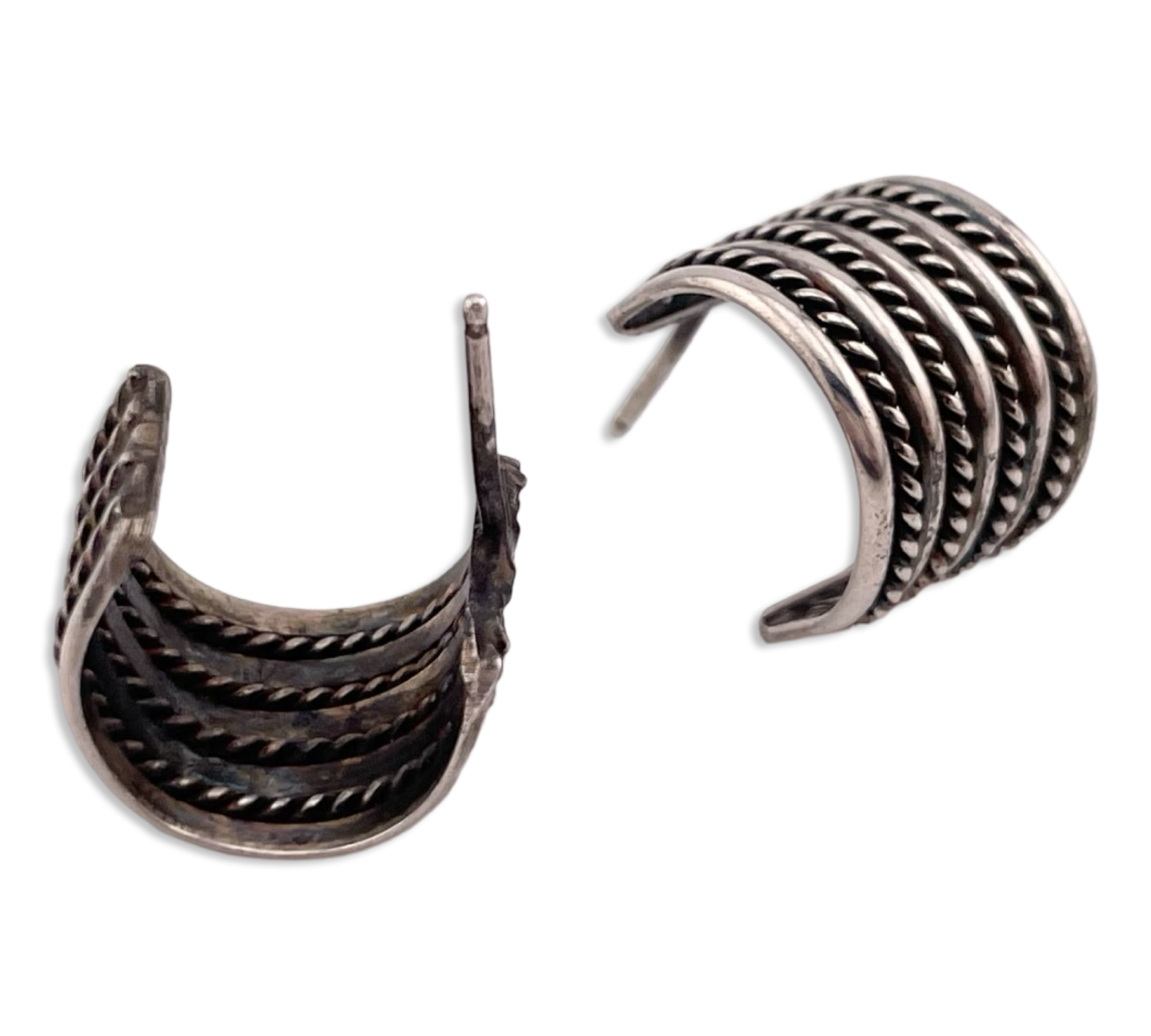 sterling silver wide twisted design partial hoop earrings