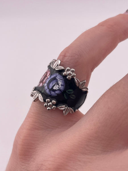 size 5.75 sterling silver Espo enamel flower ring
