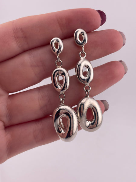 sterling silver stoneless triple oval post dangle earrings