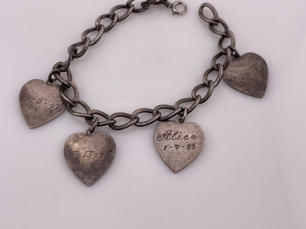 sterling silver 7 1/4" dated & engraved heart charm link bracelet