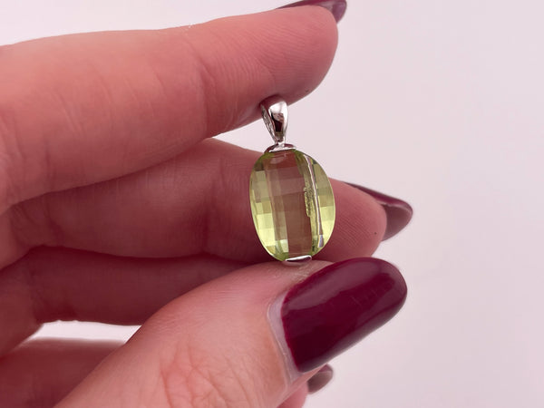 sterling silver yellowish-green faceted glass pendant
