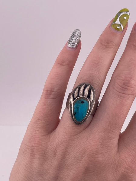 size 6.75 sterling silver turquoise bear paw ring