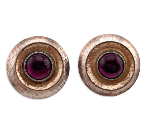 sterling silver gold wash garnet round post earrings