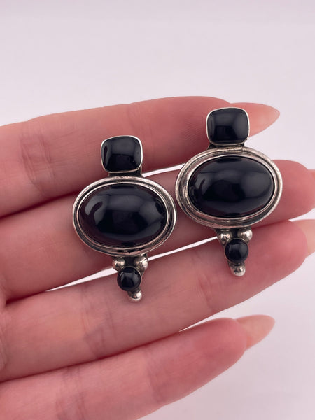 sterling silver Mexican black glass & resin post earrings