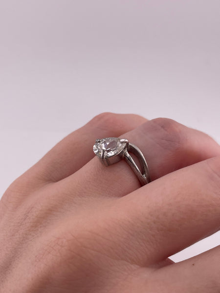 size 6.5 sterling silver rhodium plated rhinestone ring **AS IS**
