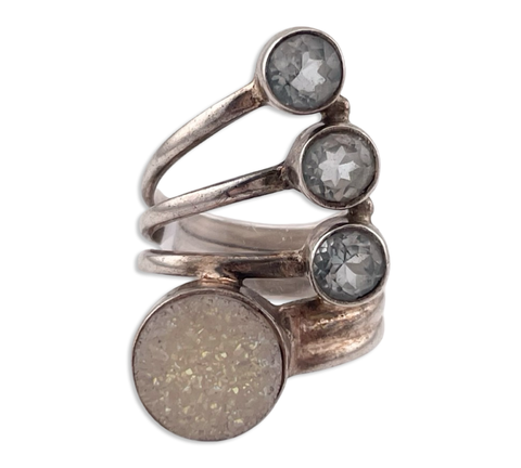 size 6.25 sterling silver druzy & faceted topaz ring