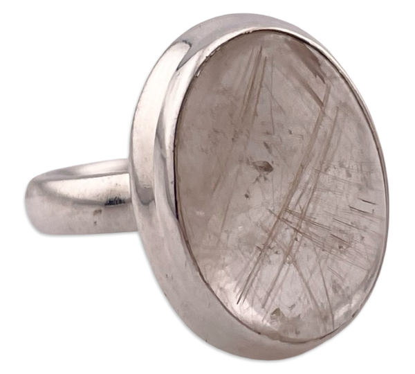 size 6.25 sterling silver oval rutilated quartz ring