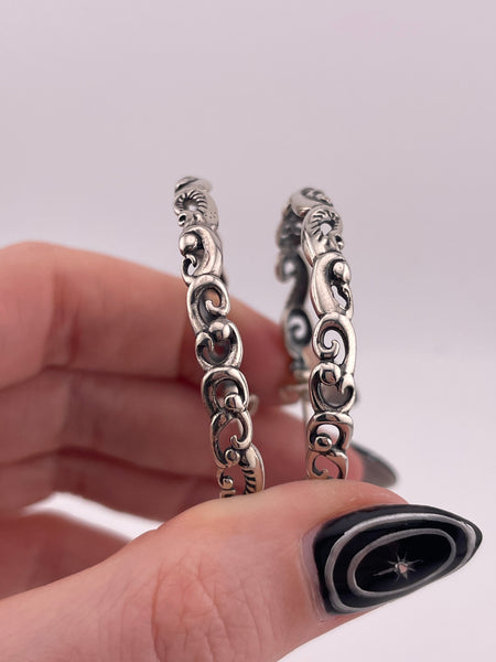 sterling silver large Carolyn Pollack 1 3/4" cut-out post hoop earrings