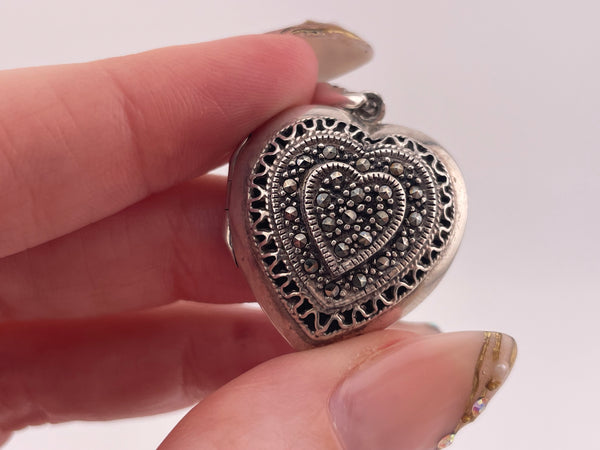 sterling silver marcasite heart locket pendant