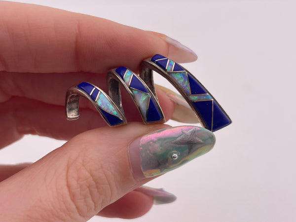 sterling silver lapis & lab opal spiral slide pendant