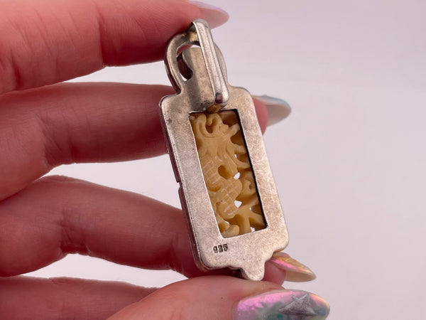 sterling silver carved resin amethyst garnet pendant