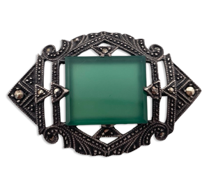 sterling silver Germany chrysoprase marcasite brooch pin