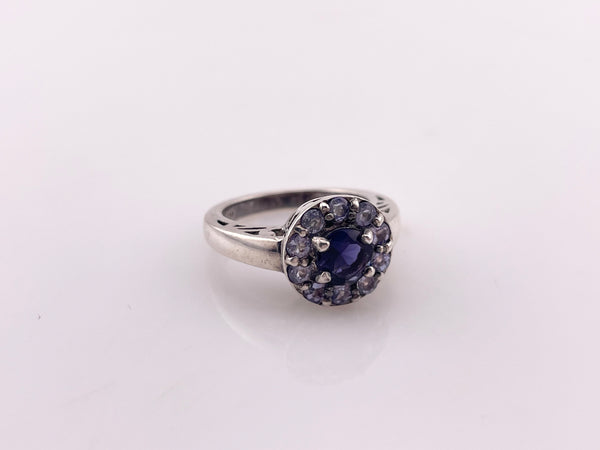 size 6 sterling silver faceted amethyst & iolite round cluster ring