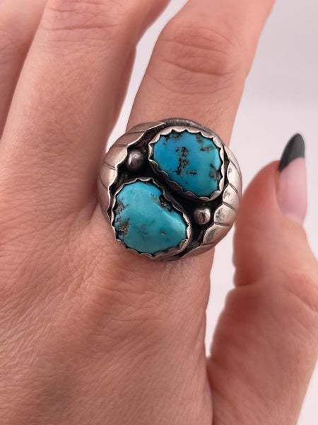 size 12 sterling silver chunky turquoise ring