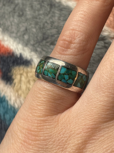size 5.25 sterling silver crushed turquoise band ring