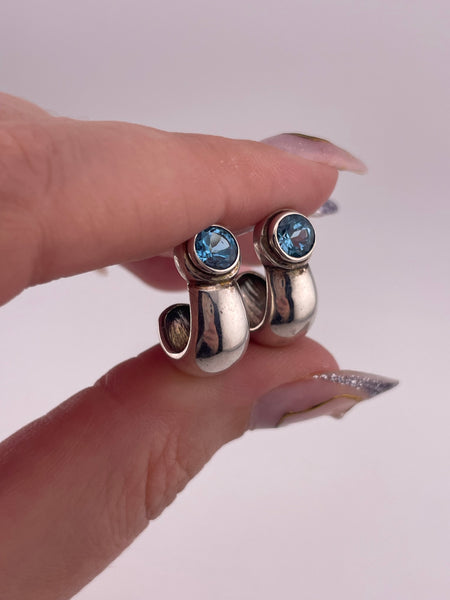 sterling silver Espo faceted blue topaz post earrings *non-sterling posts*