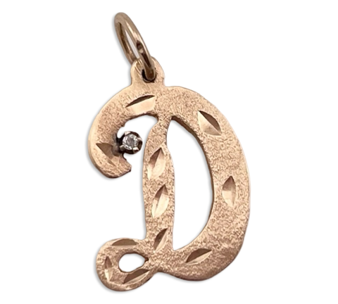 14k yellow gold matte finish 'D' initial white sapphire pendant