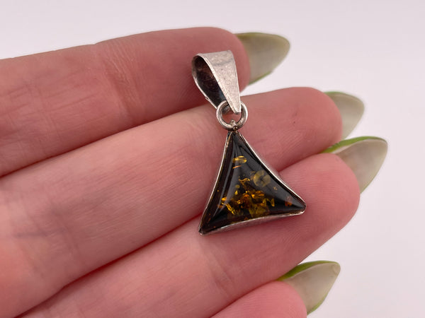 sterling silver triangle amber pendant