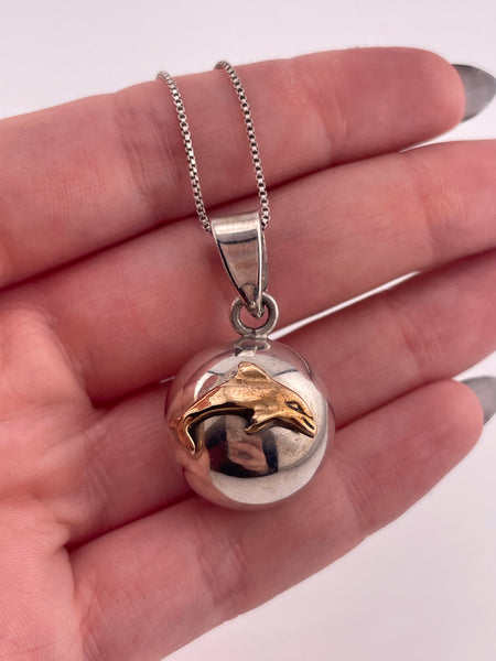 sterling silver 24" brass dolphin harmony ball necklace