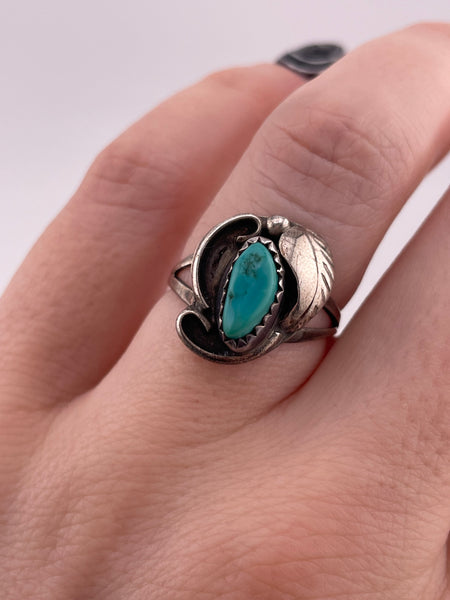 size 7 sterling silver turquoise leaf ring