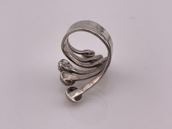 size 9.5 sterling silver stoneless bumpy orb bypass ring ***AS IS***
