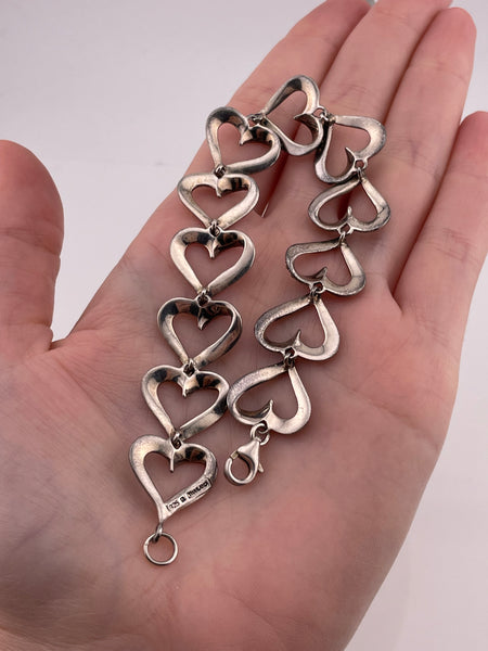 sterling silver 7 3/4" marcasite heart link bracelet