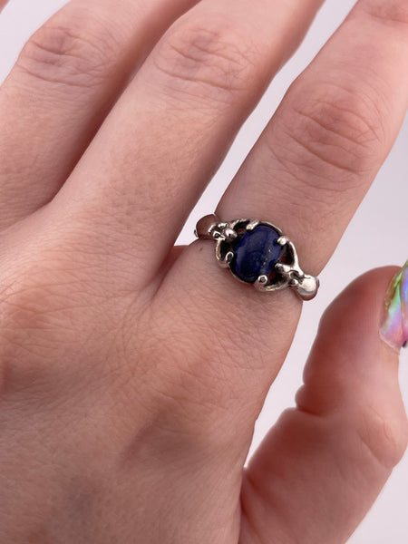 size 7.5 sterling silver Goddess lapis ring