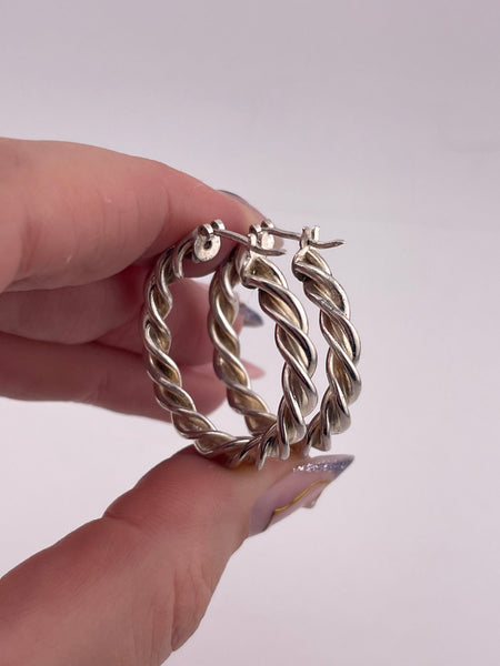 sterling silver 1-1/8" twisted hoop earrings