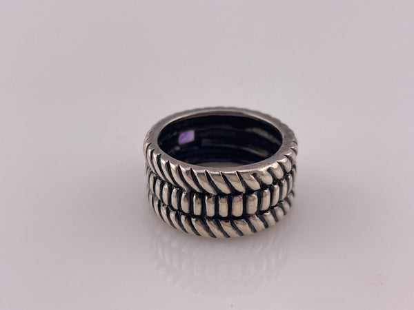 size 6.75 sterling silver wide band faceted amethyst stacked rope ring