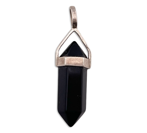 sterling silver black glass crystal point pendant