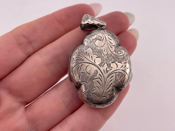 sterling silver shaped etched locket pendant
