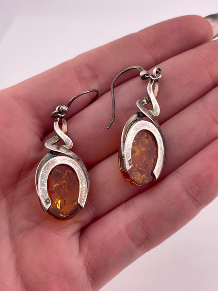 sterling silver amber dangle earrings