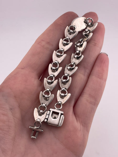 sterling silver 7-1/4" Mexican malachite link bracelet